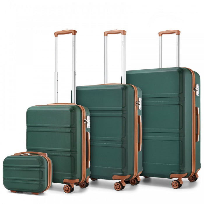 4-Piece ABS Sculpted Horizontal Design Suitcase Set with Vanity Case – Green and Brown