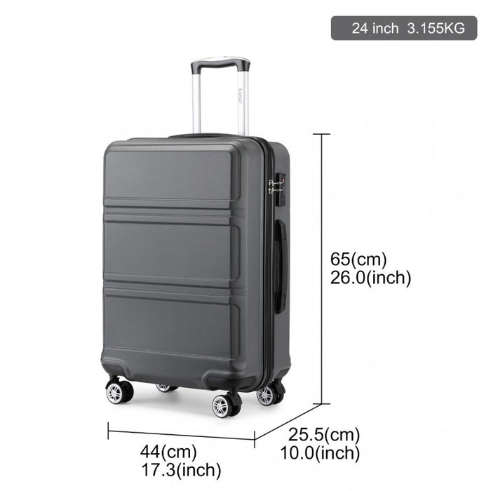 ABS Sculpted Horizontal Design Suitcase – 24-Inch – Grey