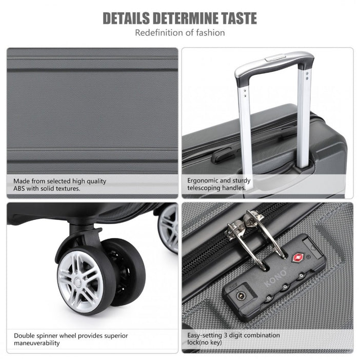 ABS Sculpted Horizontal Design Suitcase – 24-Inch – Grey