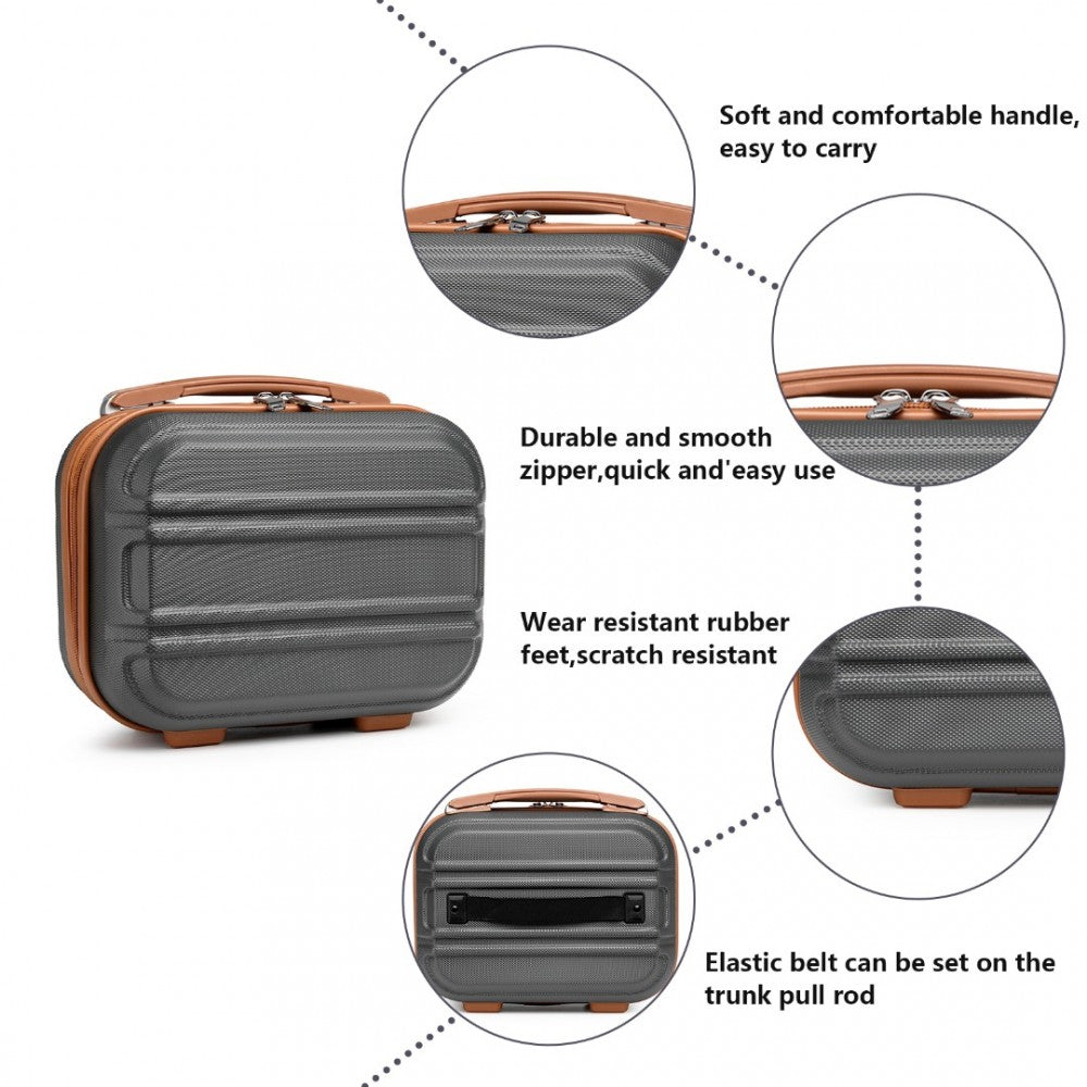 Lightweight ABS Hard Shell Vanity Case – 12-Inch – Grey and Brown