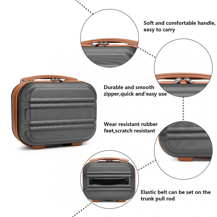 Lightweight ABS Hard Shell Vanity Case – 12-Inch – Grey and Brown