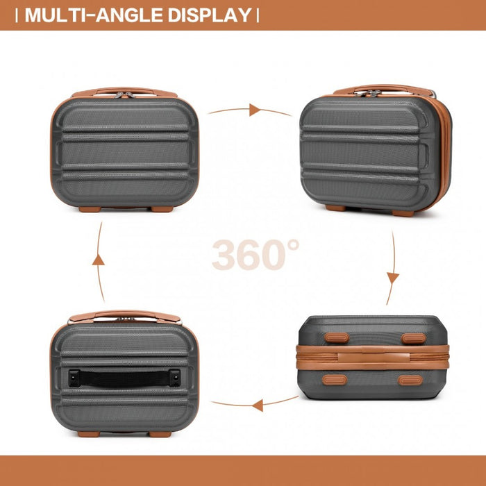 Lightweight ABS Hard Shell Vanity Case – 12-Inch – Grey and Brown