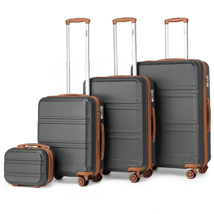 4-Piece ABS Sculpted Horizontal Design Suitcase Set with Vanity Case – Grey and Brown