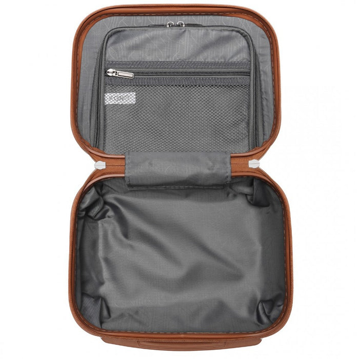 4-Piece ABS Sculpted Horizontal Design Suitcase Set with Vanity Case – Grey and Brown