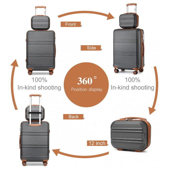 ABS 4 Wheel Suitcase Set with Vanity Case – Grey and Brown