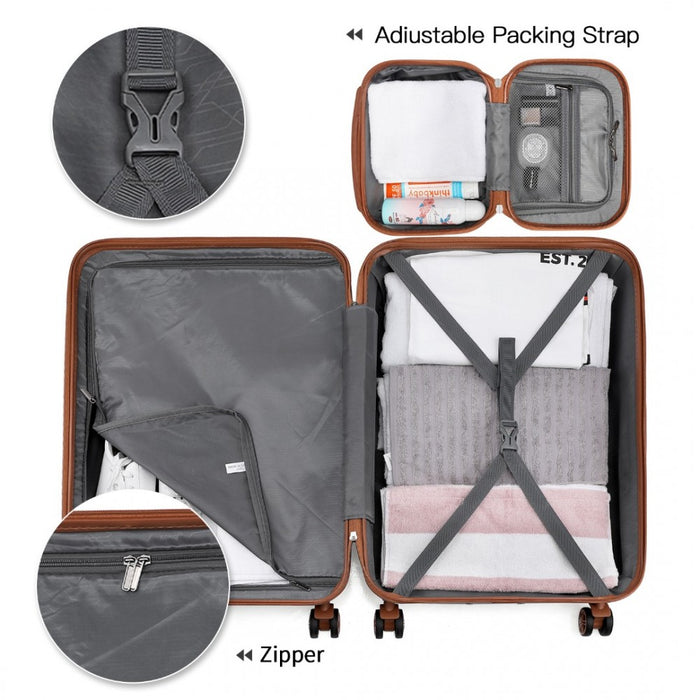 ABS 4 Wheel Suitcase Set with Vanity Case – Grey and Brown