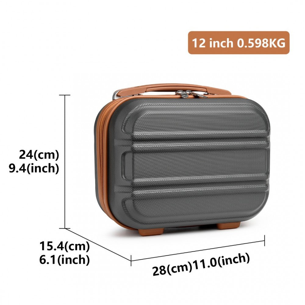 Lightweight ABS Hard Shell Vanity Case – 12-Inch – Grey and Brown