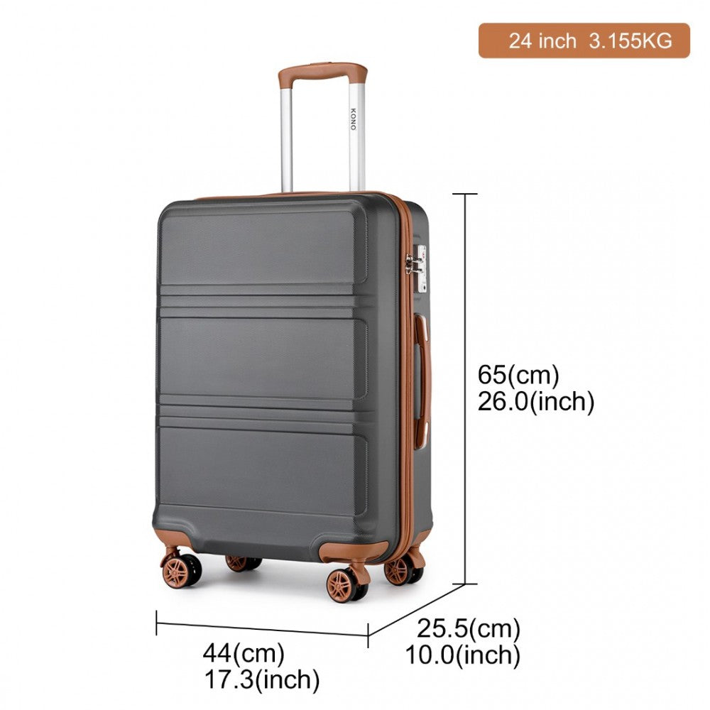 ABS Sculpted Horizontal Design Suitcase – 24-Inch – Grey and Brown