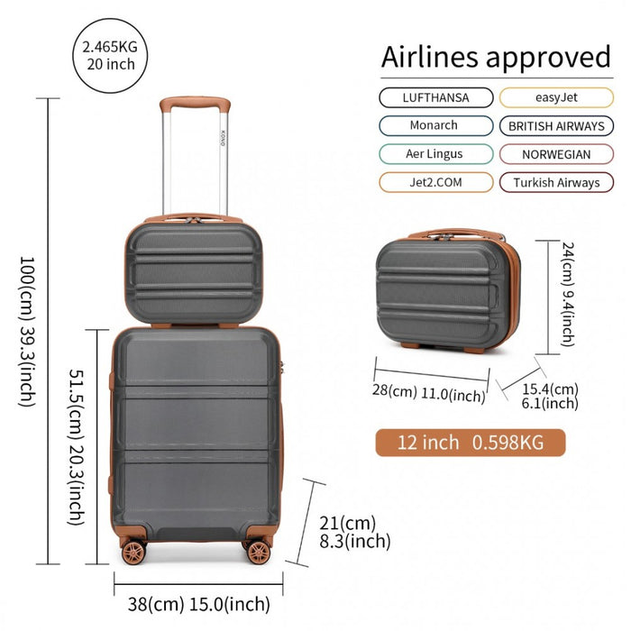 ABS 4 Wheel Suitcase Set with Vanity Case – Grey and Brown