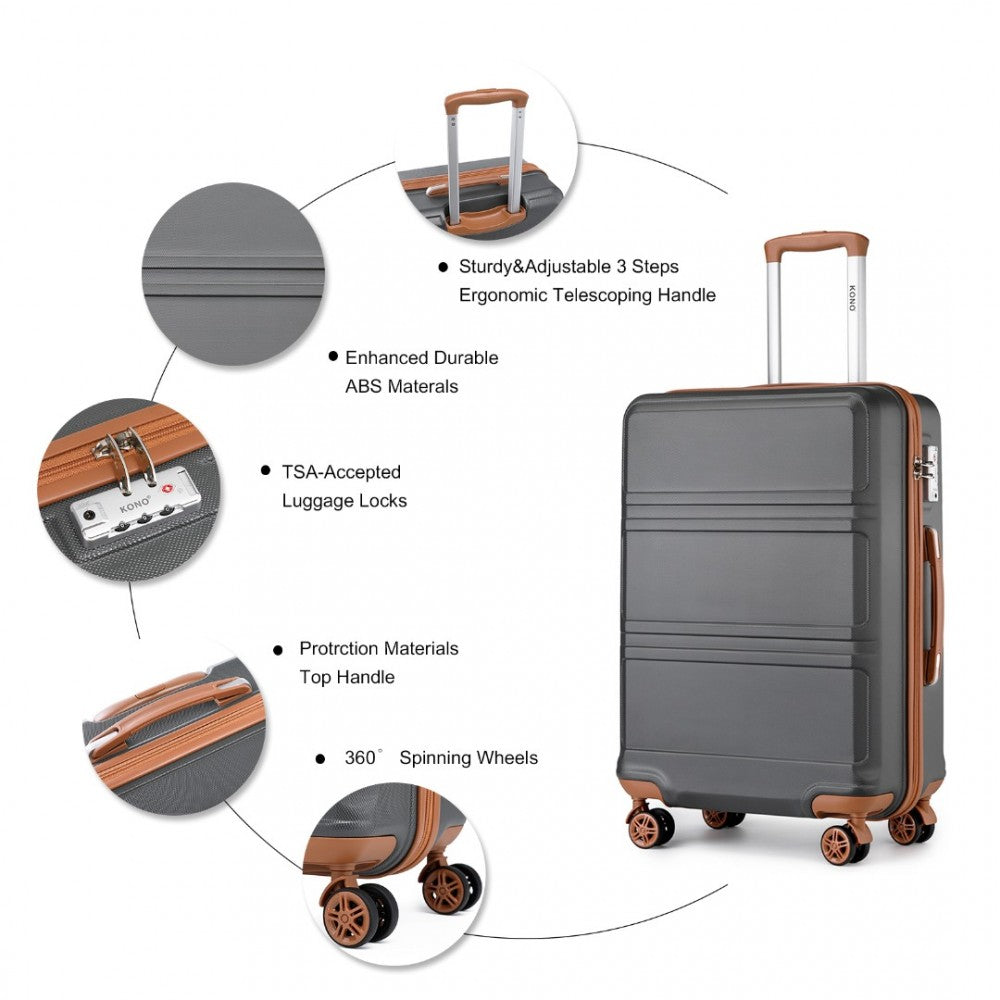 ABS Sculpted Horizontal Design Cabin Luggage – 20-Inch – Grey and Brown