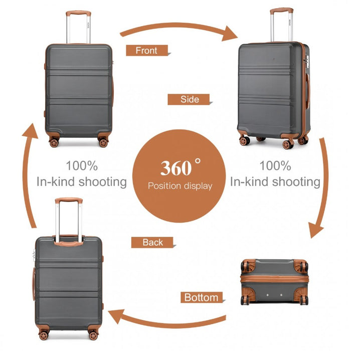 ABS Sculpted Horizontal Design Suitcase – 24-Inch – Grey and Brown