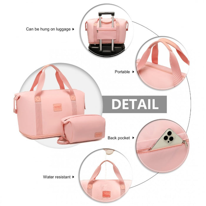 ABS 4 Wheel Suitcase Set with Vanity Case, Weekend Bag and Toiletry Bag – Pink