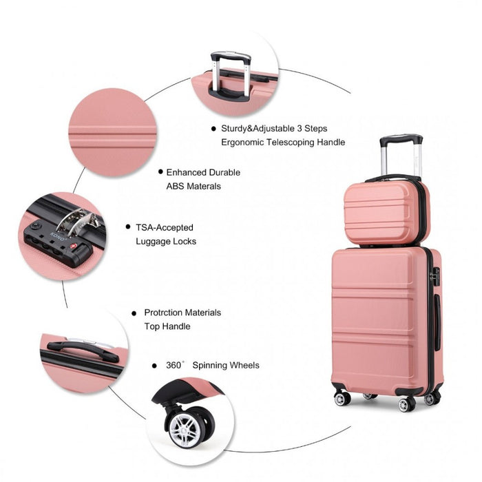 ABS 4 Wheel Suitcase Set with Vanity Case, Weekend Bag and Toiletry Bag – Pink