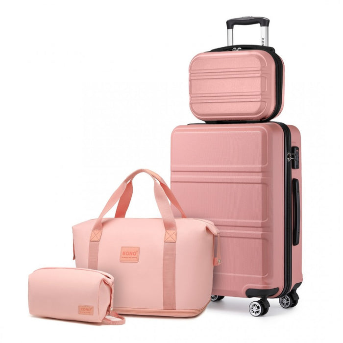 ABS 4 Wheel Suitcase Set with Vanity Case, Weekend Bag and Toiletry Bag – Pink