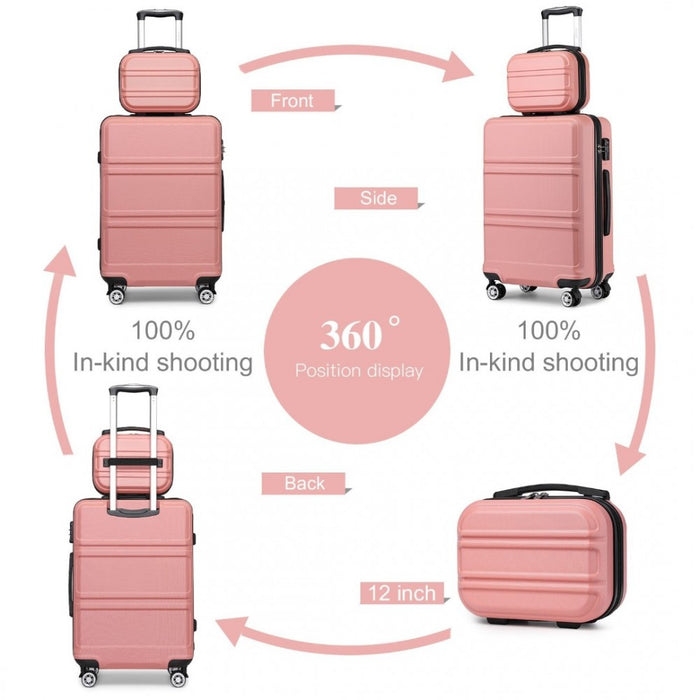 ABS 4 Wheel Suitcase Set with Vanity Case, Weekend Bag and Toiletry Bag – Pink