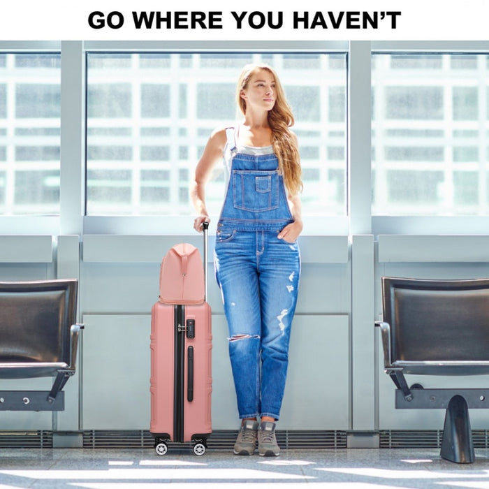 ABS 4 Wheel Suitcase Set with Vanity Case, Weekend Bag and Toiletry Bag – Pink