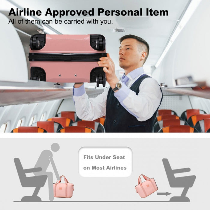 ABS 4 Wheel Suitcase Set with Vanity Case, Weekend Bag and Toiletry Bag – Pink