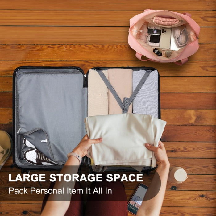 ABS 4 Wheel Suitcase Set with Vanity Case, Weekend Bag and Toiletry Bag – Pink