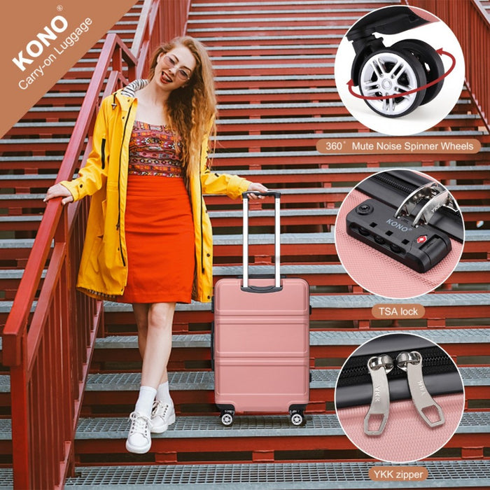 ABS 4 Wheel Suitcase Set with Vanity Case, Weekend Bag and Toiletry Bag – Pink