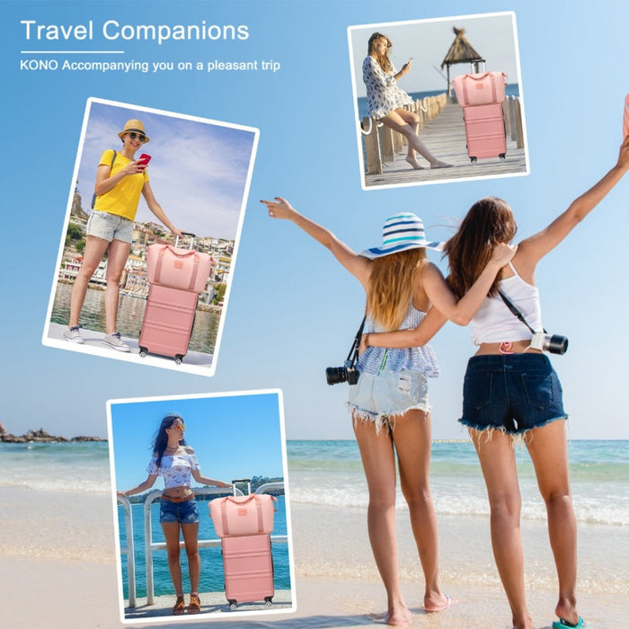 ABS 4 Wheel Suitcase Set with Vanity Case, Weekend Bag and Toiletry Bag – Pink