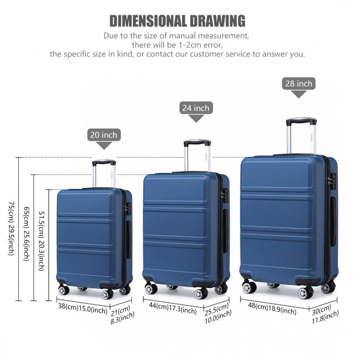 3-Piece ABS Sculpted Horizontal Design Suitcase Set – Navy Blue