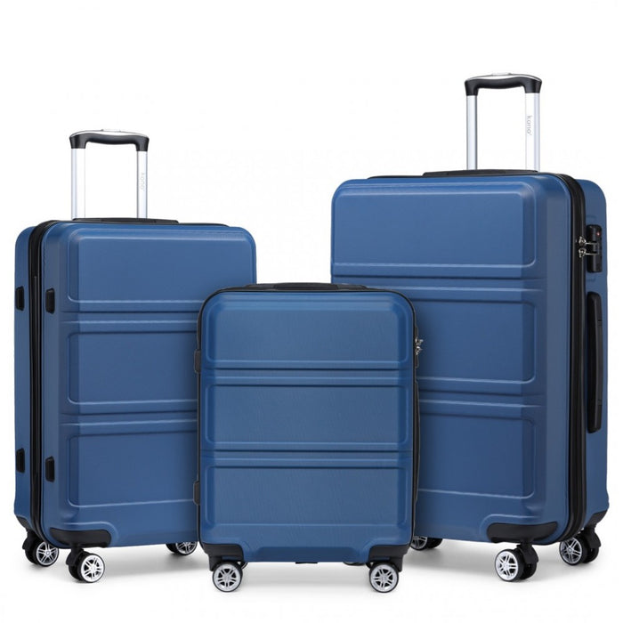 3-Piece ABS Sculpted Horizontal Design Suitcase Set – Navy Blue