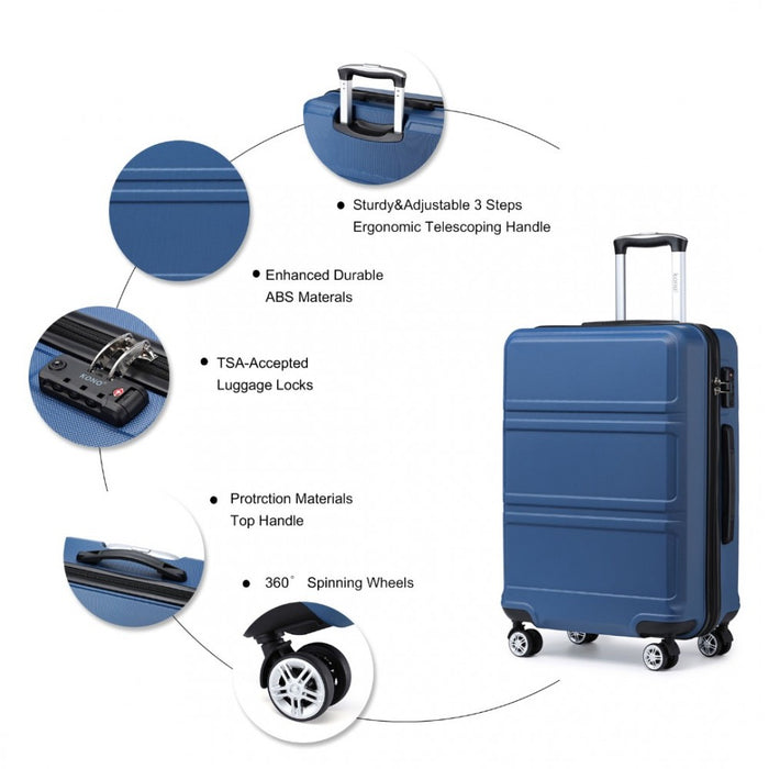 3-Piece ABS Sculpted Horizontal Design Suitcase Set – Navy Blue