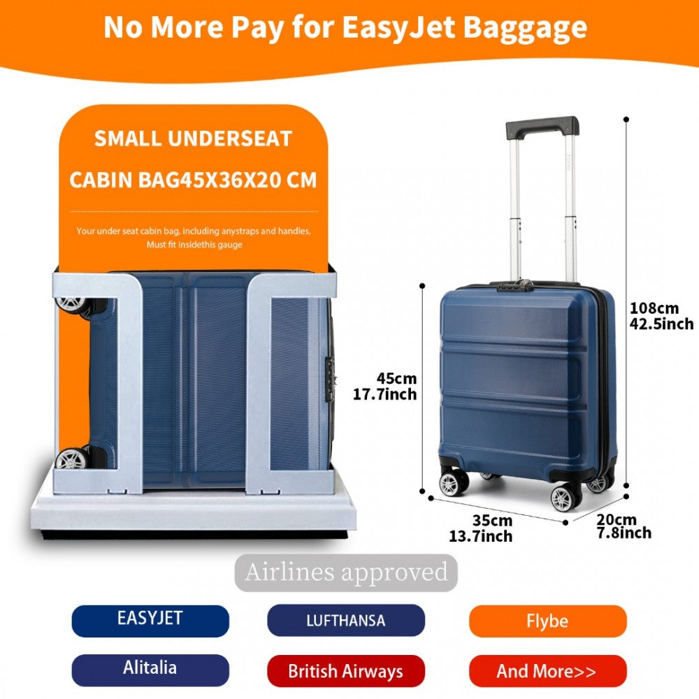 ABS Sculpted Horizontal Design Cabin Luggage – 16-Inch – Navy