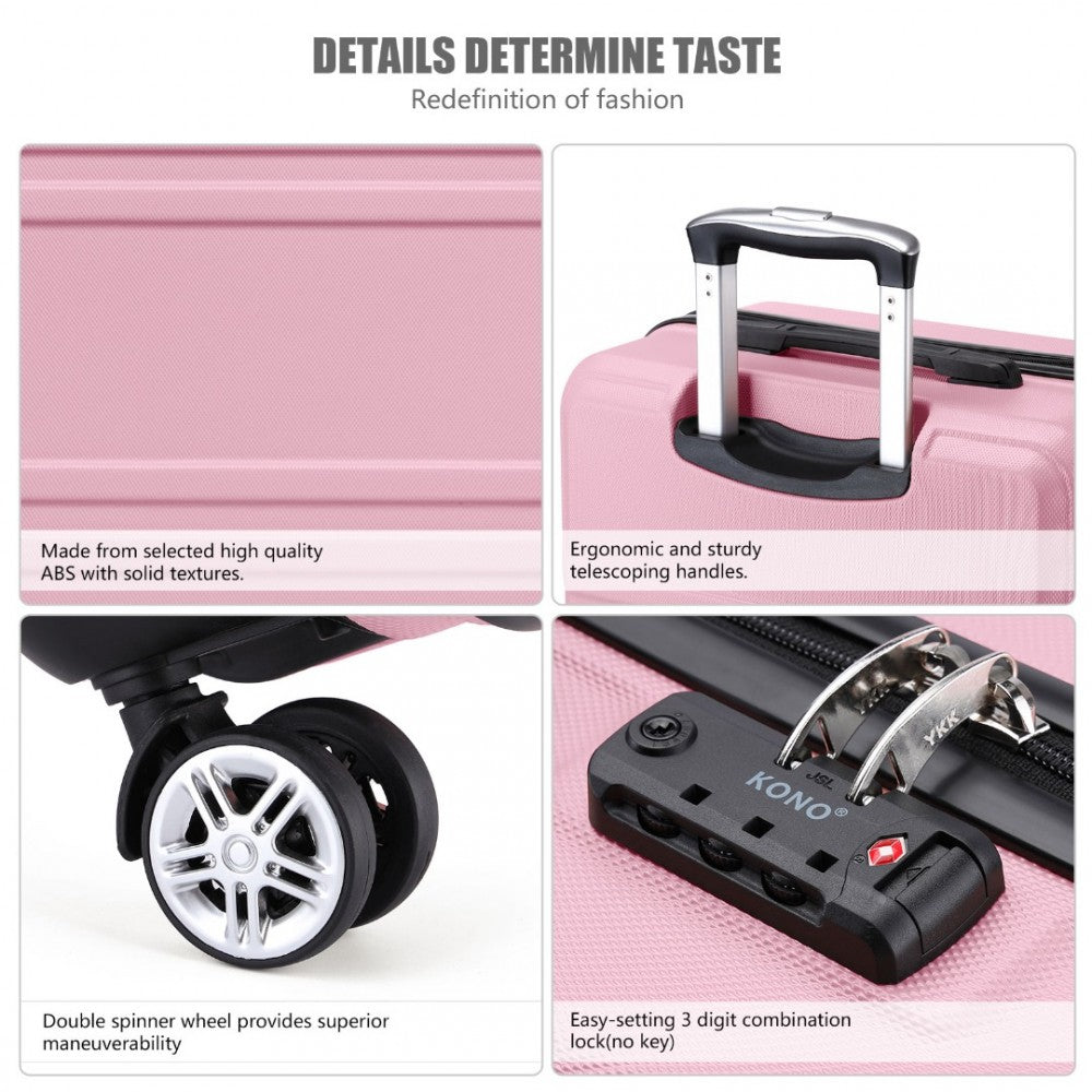 ABS Sculpted Horizontal Design Suitcase – 24-Inch – Pink