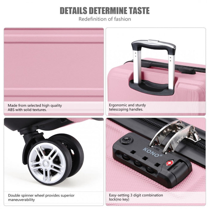 ABS Sculpted Horizontal Design Suitcase – 24-Inch – Pink