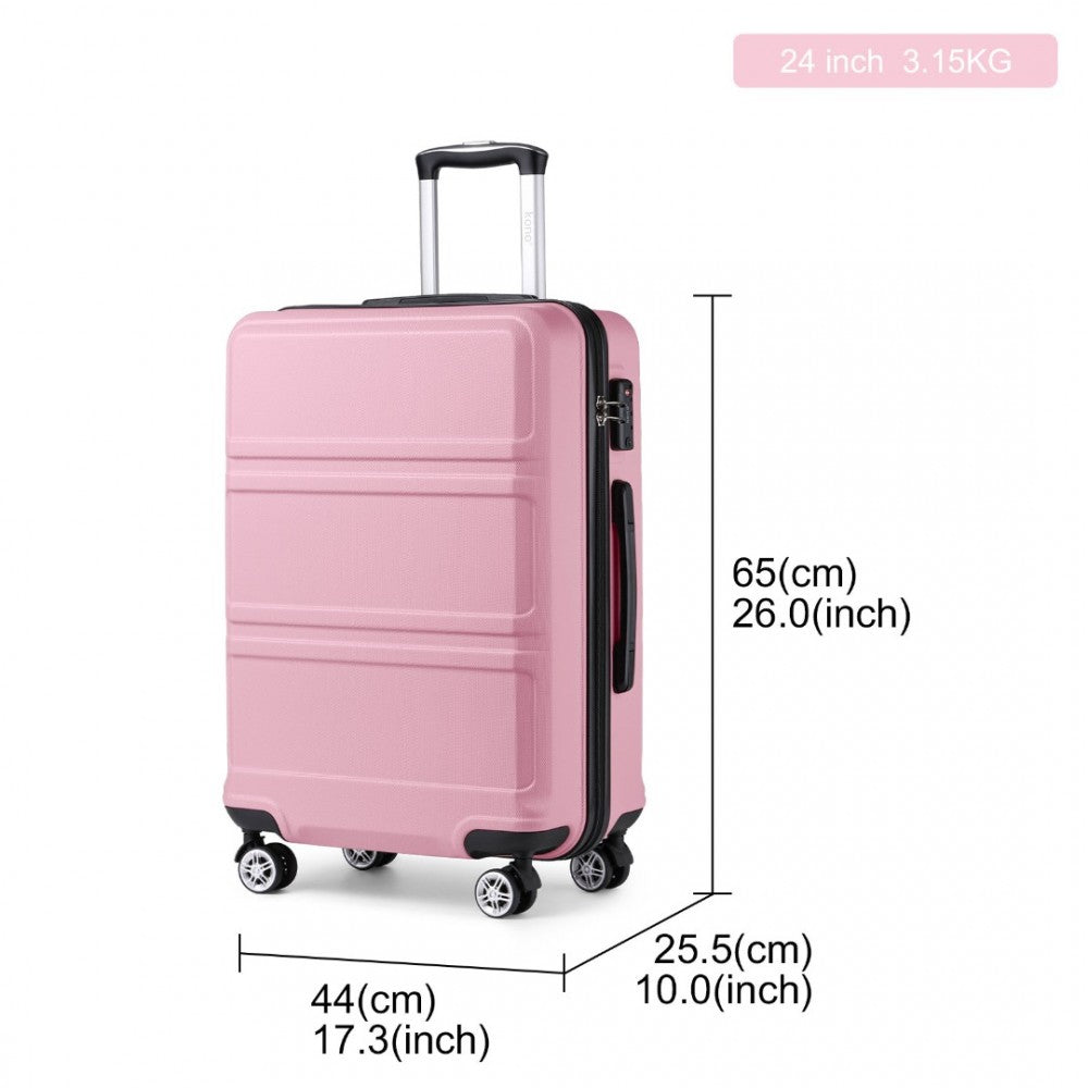 ABS Sculpted Horizontal Design Suitcase – 24-Inch – Pink