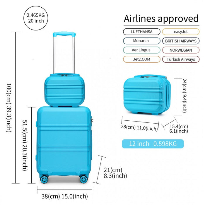 ABS 4 Wheel Suitcase Set with Vanity Case – Blue