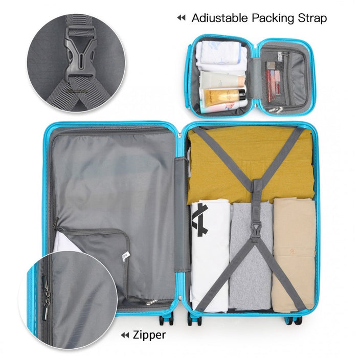 ABS 4 Wheel Suitcase Set with Vanity Case – Blue