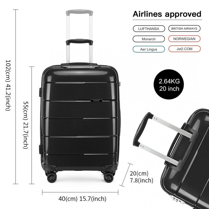 3-Piece Bright PP Hard Shell Suitcase Set – Classic Collection – Black