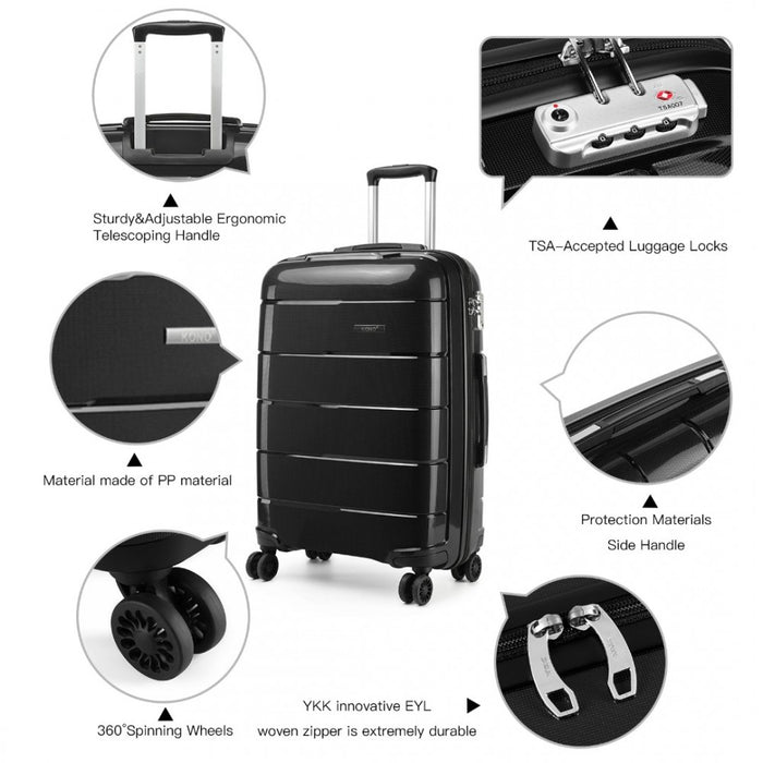 PP Hard Shell Suitcase Set – 20/24/28-Inch – Black