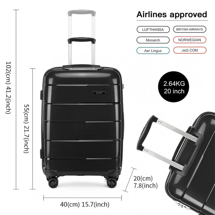 PP Hard Shell Cabin Suitcase – 20-Inch – Black