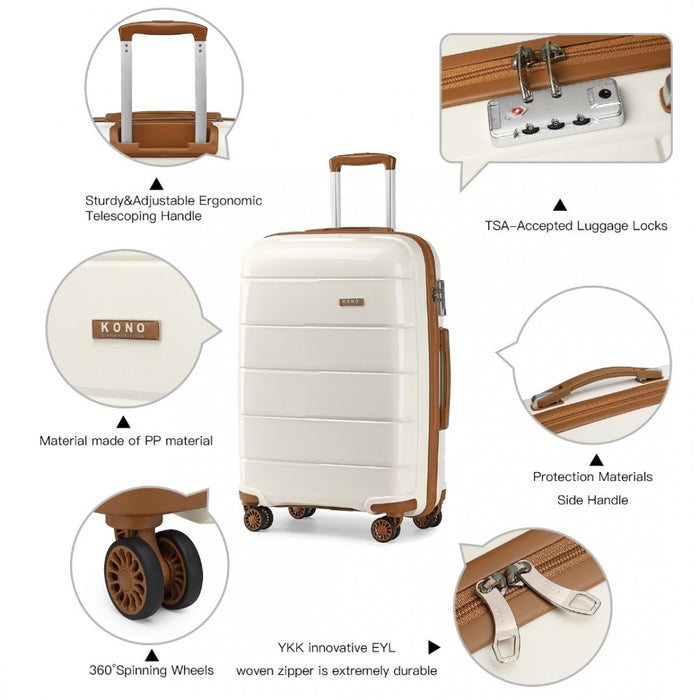 PP Hard Shell Suitcase – 24-Inch – Cream