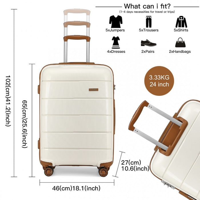 PP Hard Shell Suitcase – 24-Inch – Cream