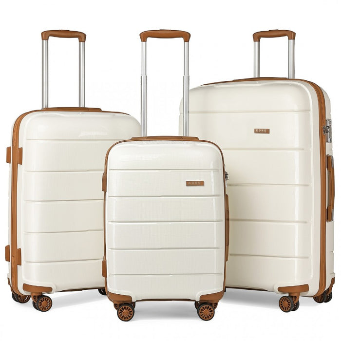 PP Hard Shell Suitcase Set – 20/24/28-Inch – Cream