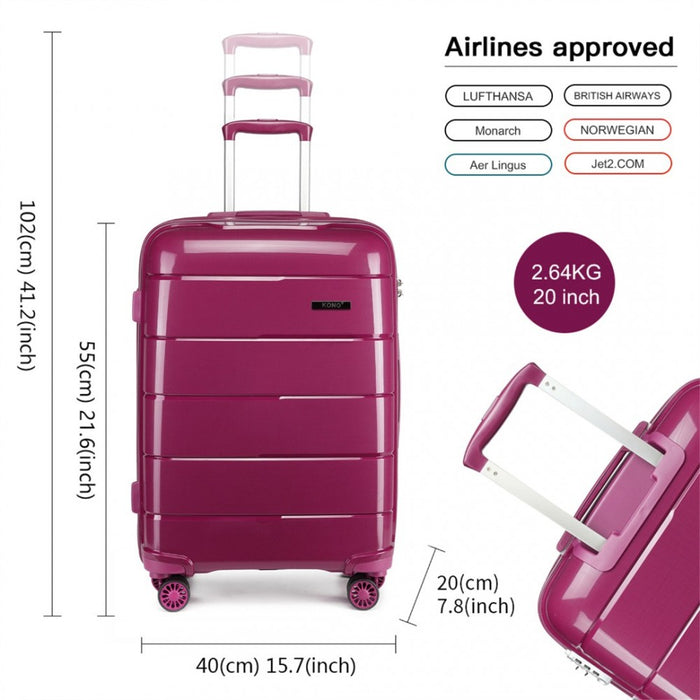 PP Hard Shell Cabin Suitcase – 20-Inch – Purple