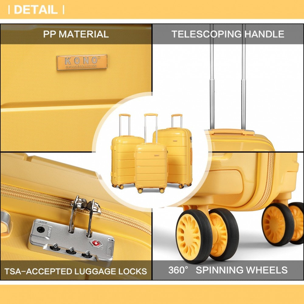 PP Hard Shell Suitcase Set – 20/24/28-Inch – Yellow