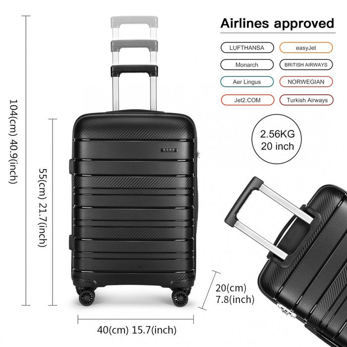 3-Piece Multi-Texture PP Hard Shell Suitcase Set – Classic Collection – Black