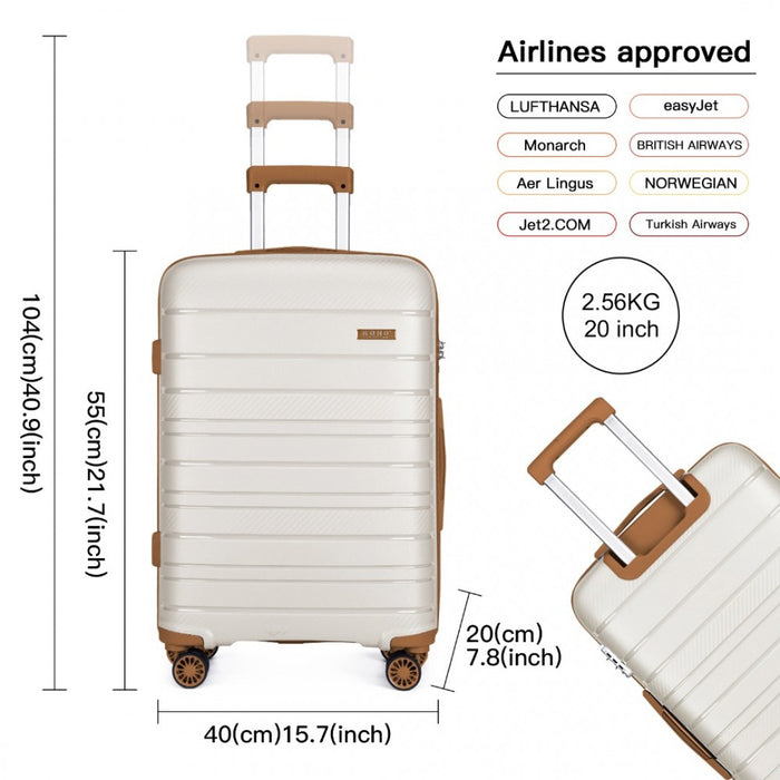 Multi-Texture PP Hard Shell Suitcase – 20-Inch – Classic Collection – Cream