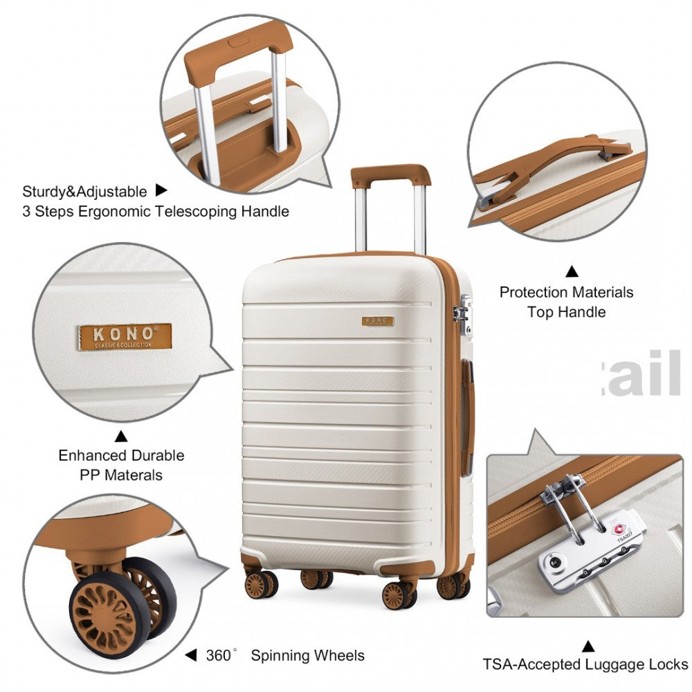 Multi-Texture PP Hard Shell Suitcase – 20-Inch – Classic Collection – Cream