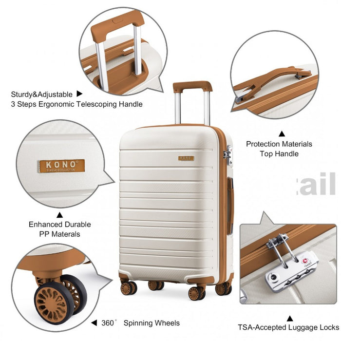 Multi-Texture PP Hard Shell Suitcase – 20-Inch – Classic Collection – Cream