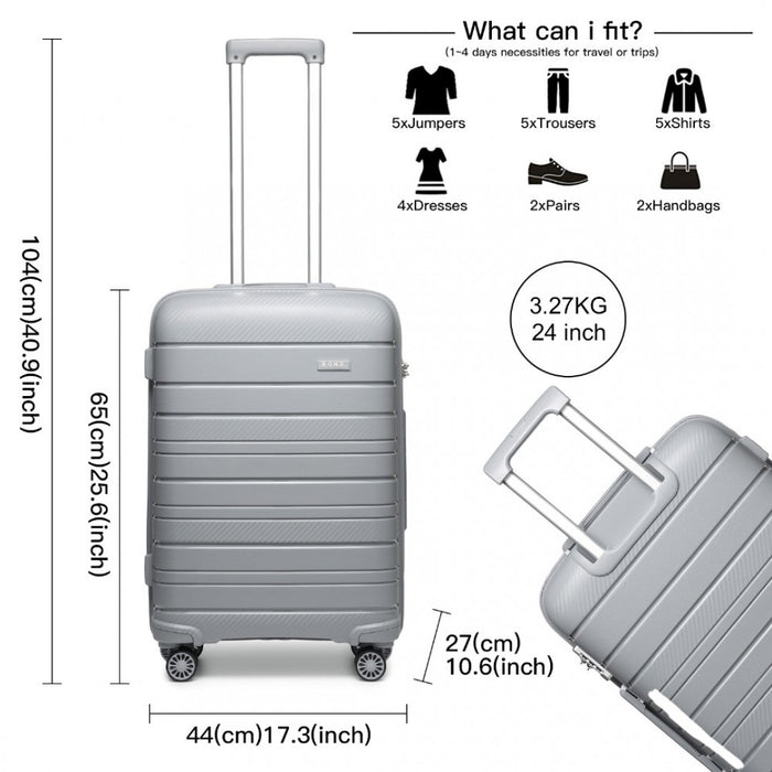 Multi-Texture PP Hard Shell Suitcase – 24-Inch – Classic Collection – Grey