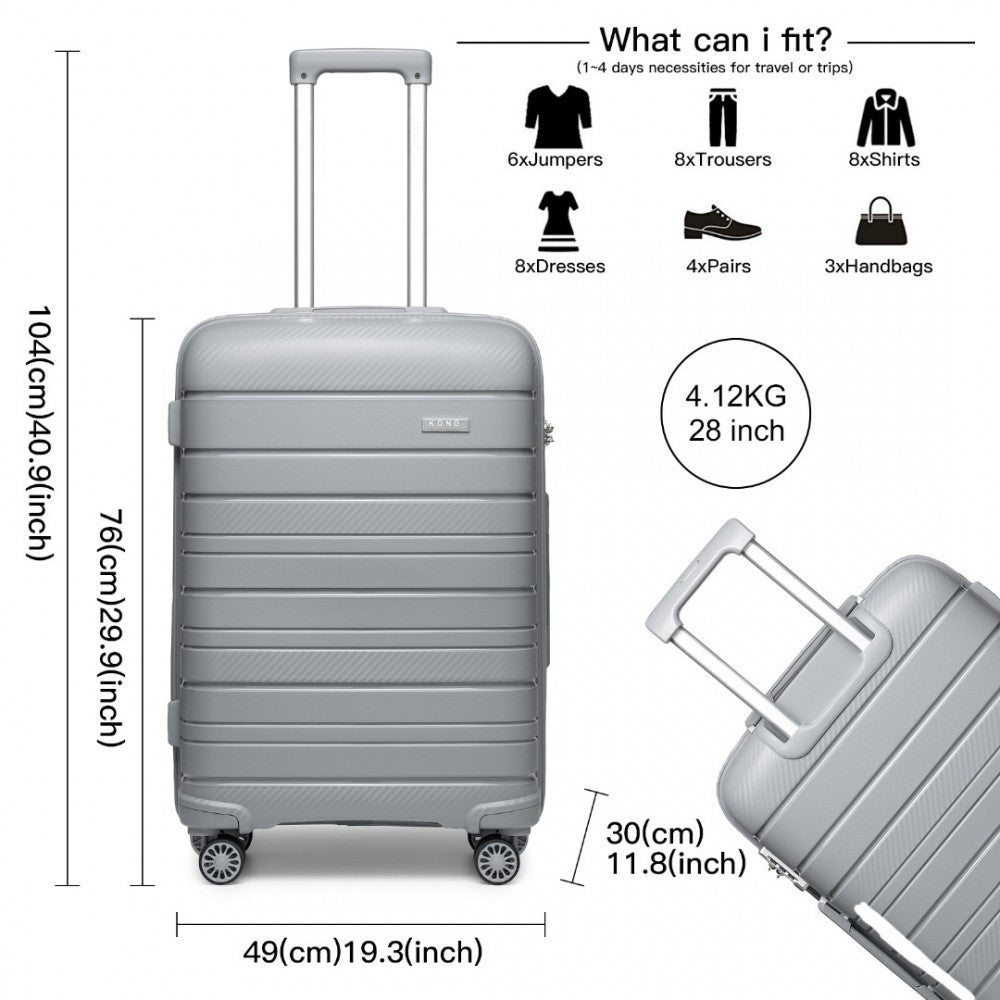 Multi-Texture PP Hard Shell Suitcase – 28-Inch – Classic Collection – Grey