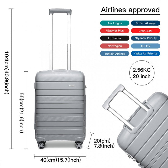 Multi-Texture PP Hard Shell Suitcase – 20-Inch – Classic Collection – Grey