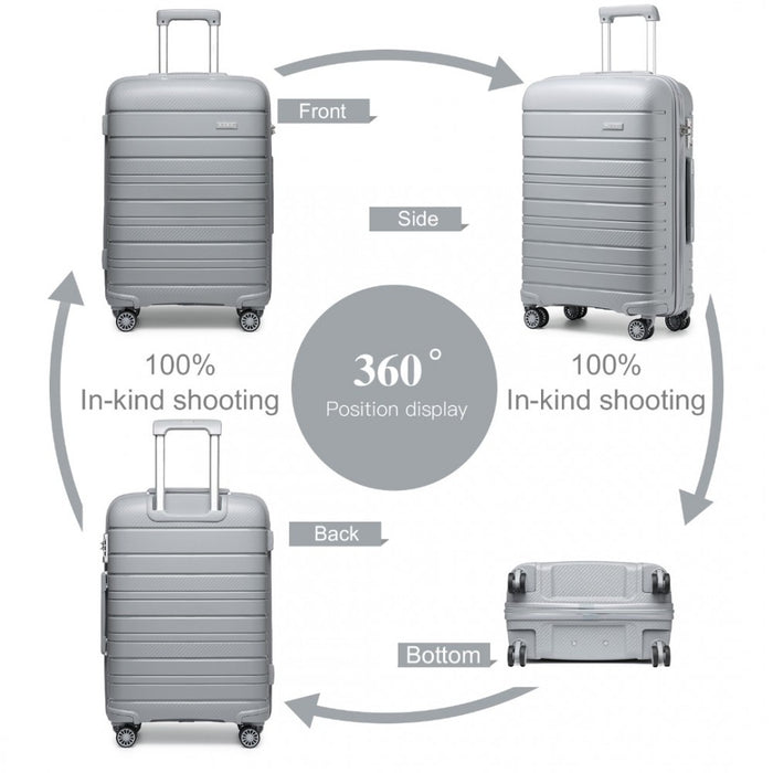 4-Piece Multi-Texture PP Hard Shell Suitcase Set with Vanity Case – Classic Collection – Grey