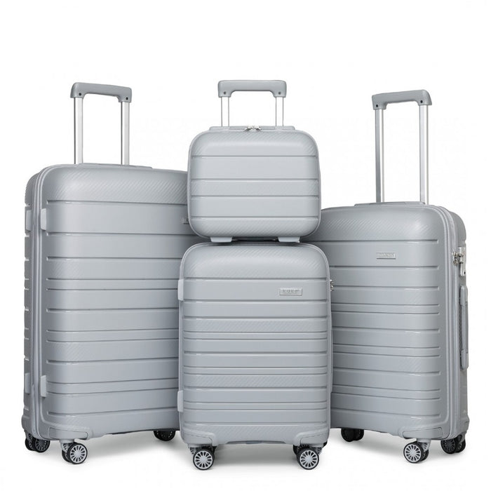 4-Piece Multi-Texture PP Hard Shell Suitcase Set with Vanity Case – Classic Collection – Grey